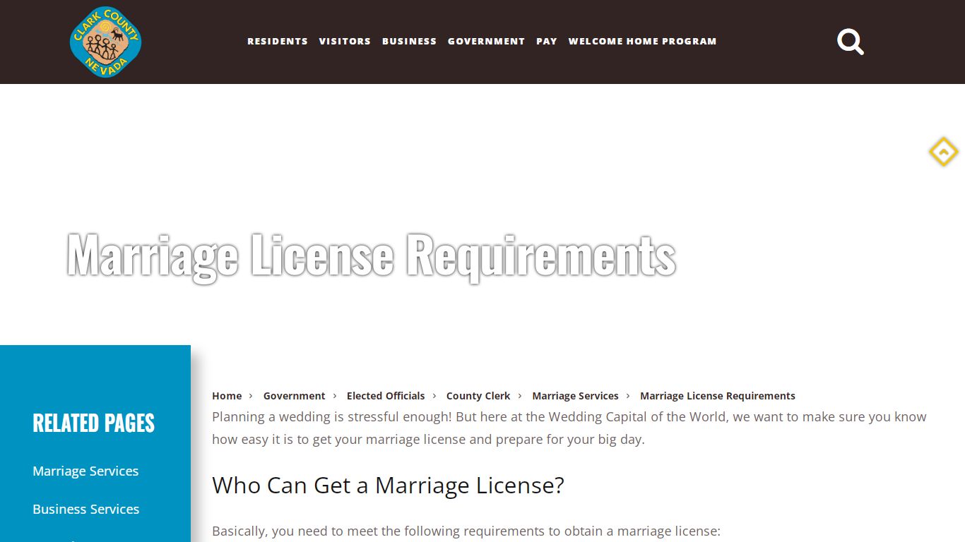 Marriage License Requirements - Clark County, Nevada